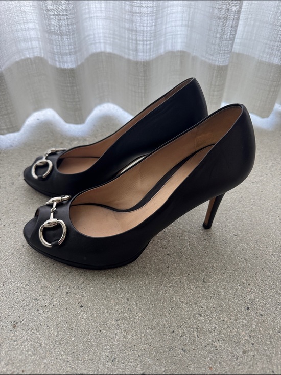 Gucci Shoes - Gucci Black Peep-Toe Heels with Silver Horsebit
